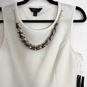 NWOT White Peplum Top Women’s Large Thalia Sodi Attached necklace